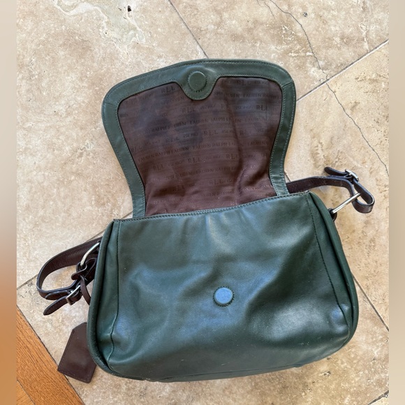 LAUREN RALPH LAUREN vintage olive, green and brown, leather handbag preowned - Picture 6 of 14